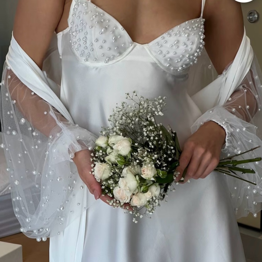 Elegant White Pearl-Embellished Robe